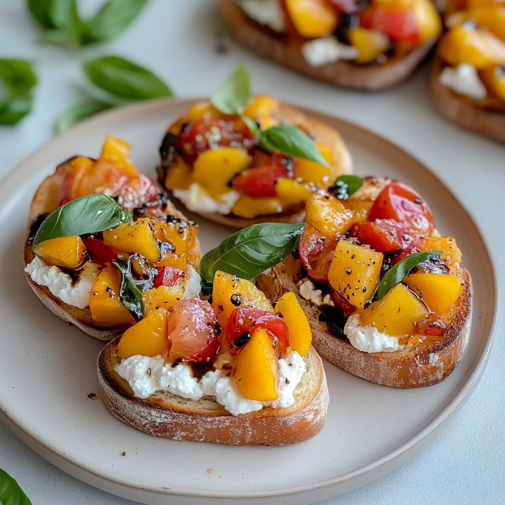 Recipe preparation for Peach Bruschetta with Whipped Ricotta
