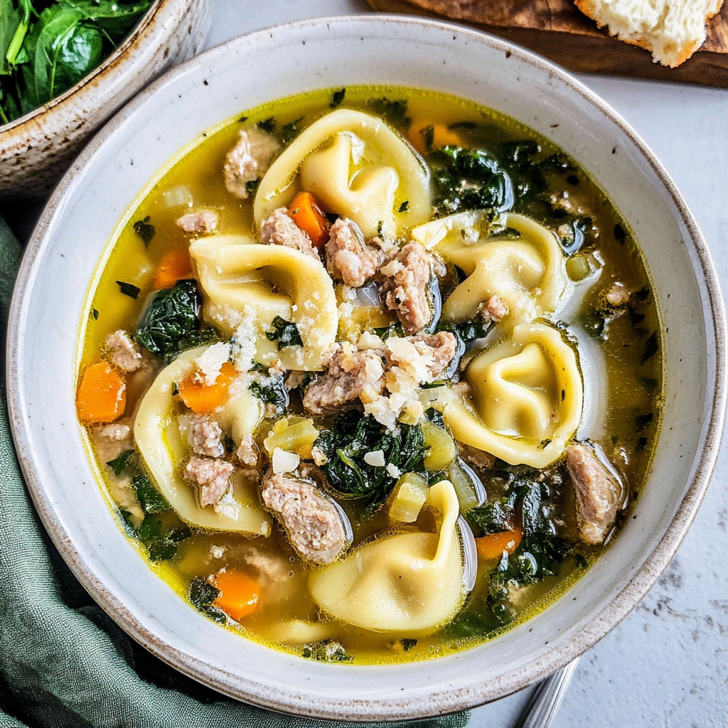 Recipe preparation for Cozy Sausage Tortellini Soup Recipe