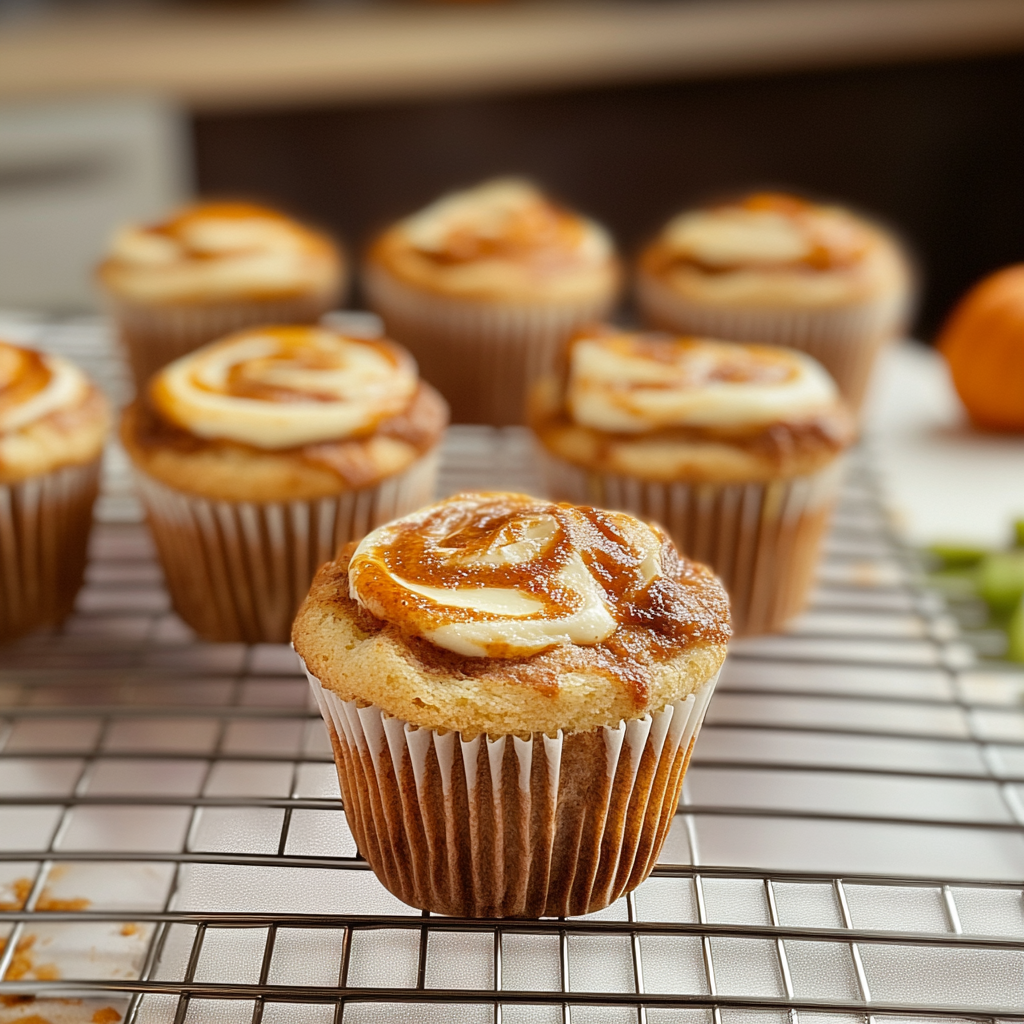 Recipe preparation for Pumpkin Cheesecake Swirl Muffins