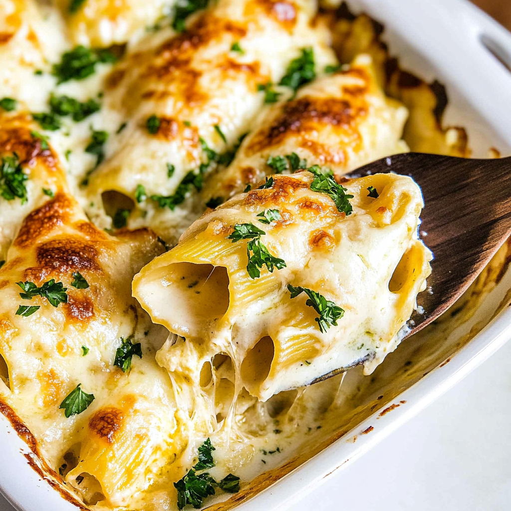 Recipe preparation for Chicken Alfredo Stuffed Shells