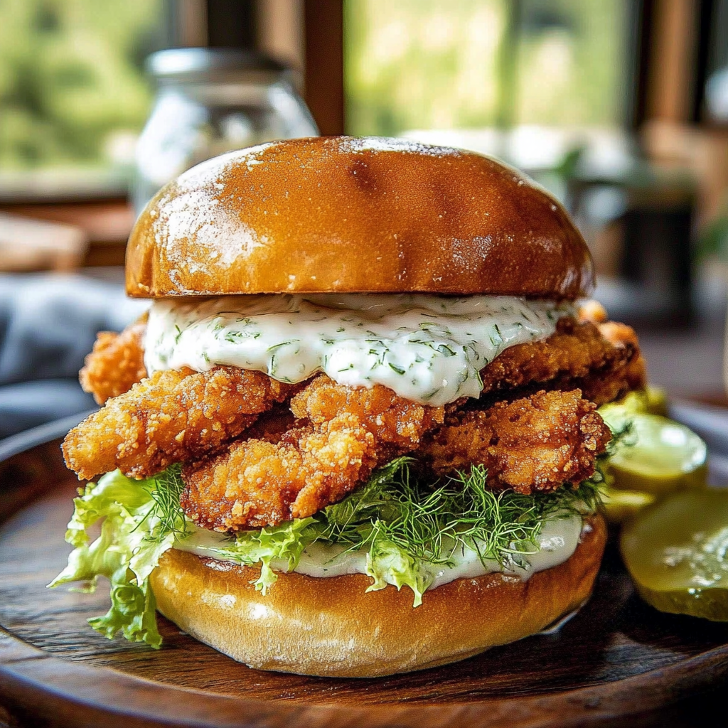 Recipe preparation for Crispy Dill Chicken Sandwich