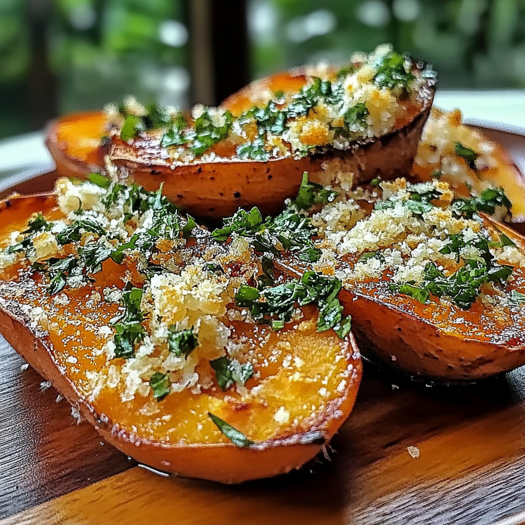Recipe preparation for Garlic Parmesan Sweet Potato Wedges