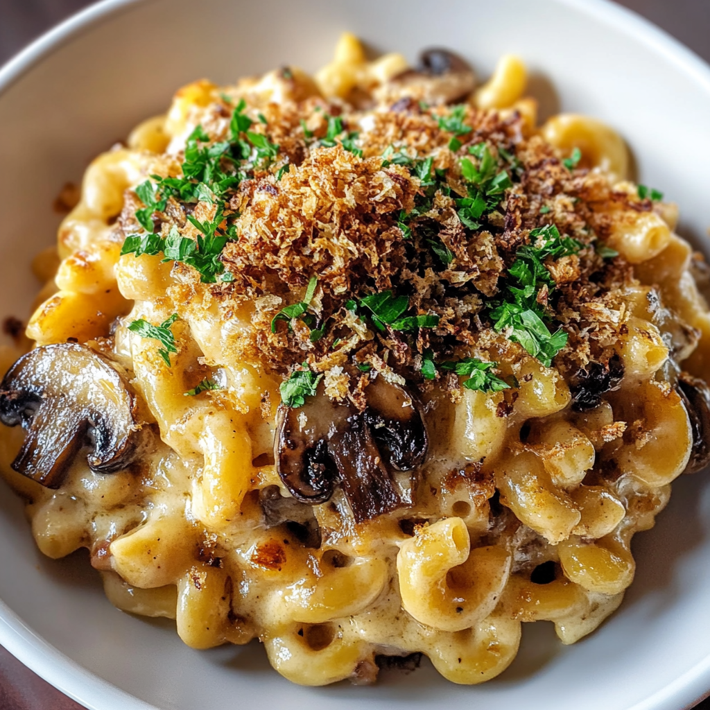Recipe preparation for Balsamic Caramelized Onion Mushroom Mac & Cheese