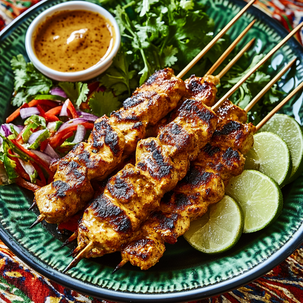 Recipe preparation for Indonesian Chicken Satay with Peanut Sauce
