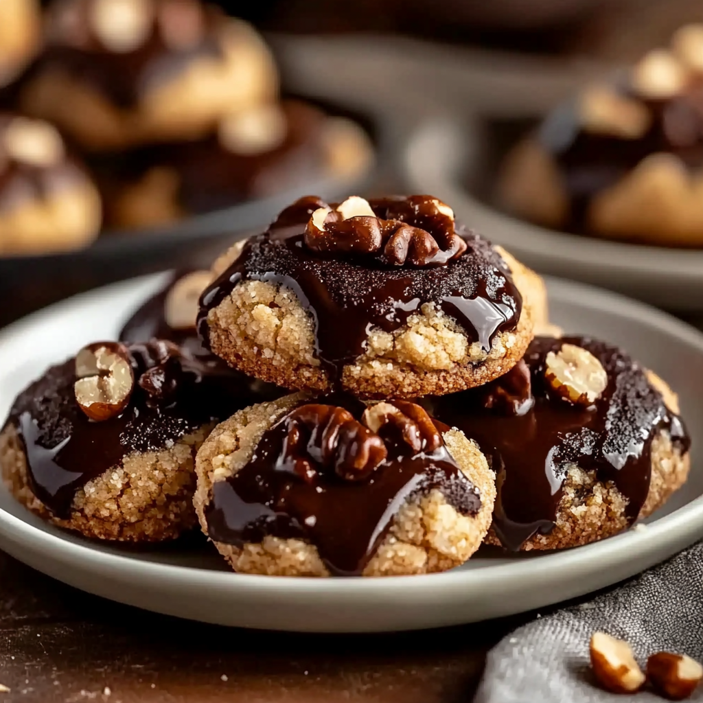 Recipe preparation for Chocolate Hazelnut Thumbprint Cookies