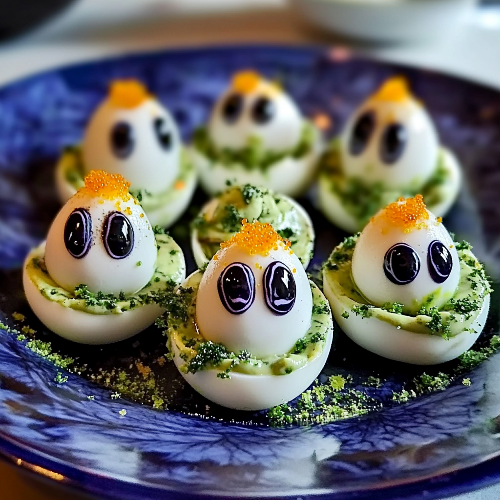 Recipe preparation for Tasty Creepy Deviled Eggs for Halloween Parties