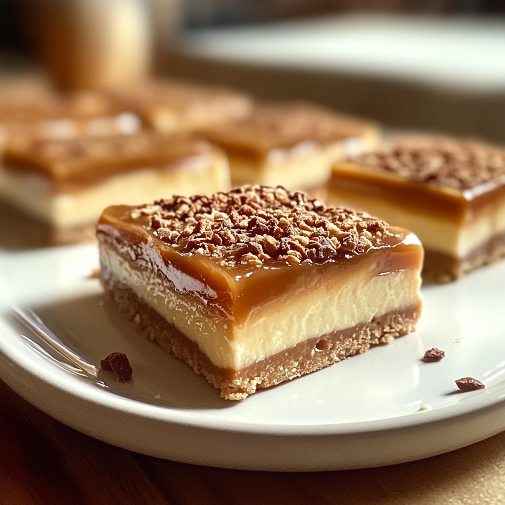 Recipe preparation for Decadent Caramel Cheesecake Bars