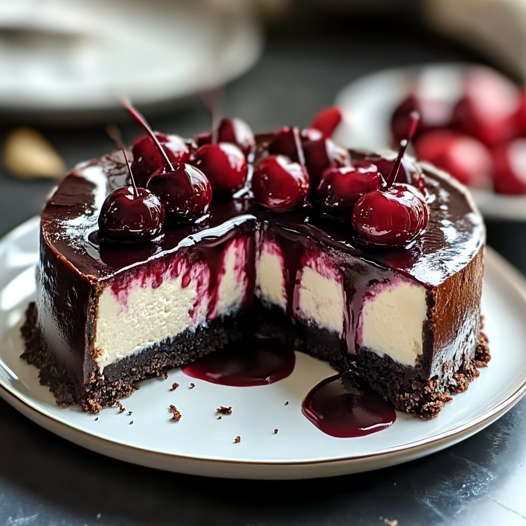 Recipe preparation for Heavenly Black Forest Cheesecake Delight