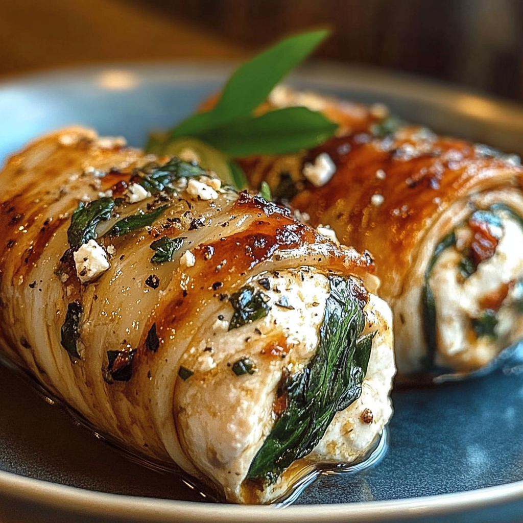 Recipe preparation for Rolled Chicken with Feta & Spinach