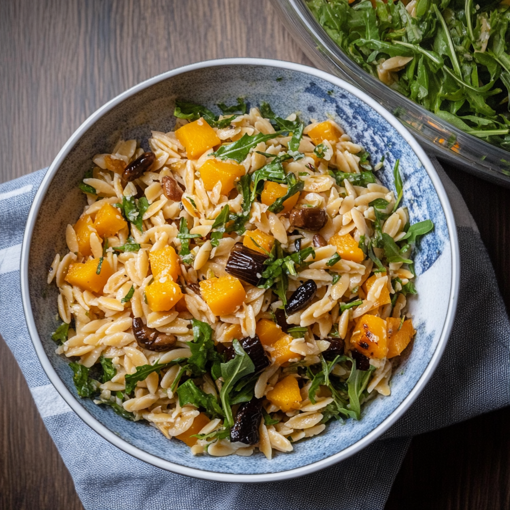 Recipe preparation for Warm Orzo Pasta Salad with Butternut Squash
