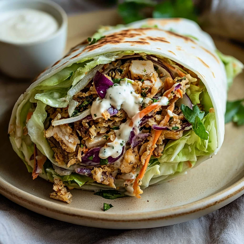 Recipe preparation for Crispy Shredded Za’atar Tofu Cabbage Wraps