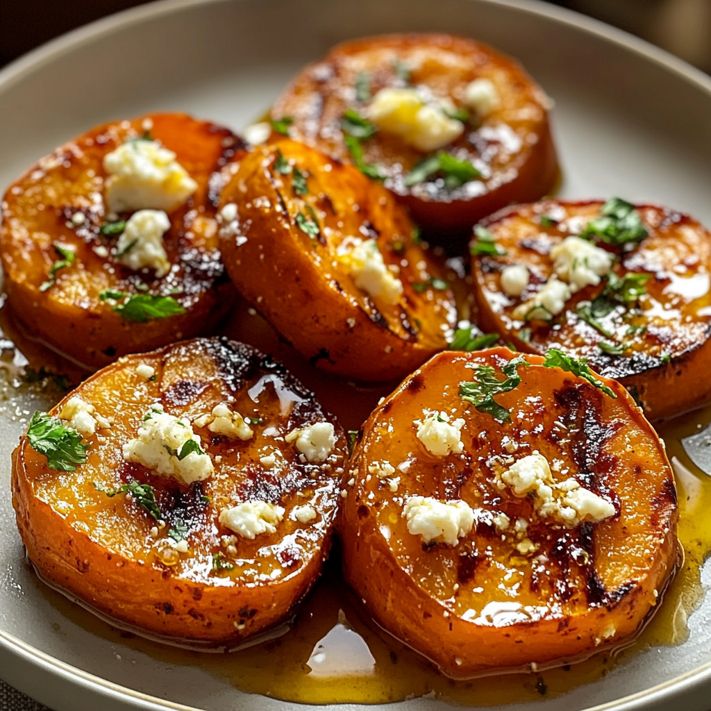 Recipe preparation for Roasted Sweet Potato Rounds with Honey & Feta