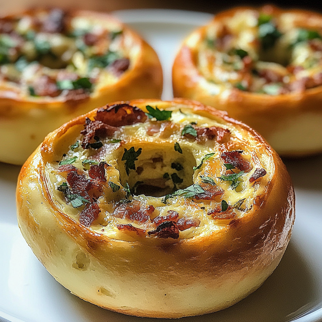 Recipe preparation for Quiche Stuffed Bagels