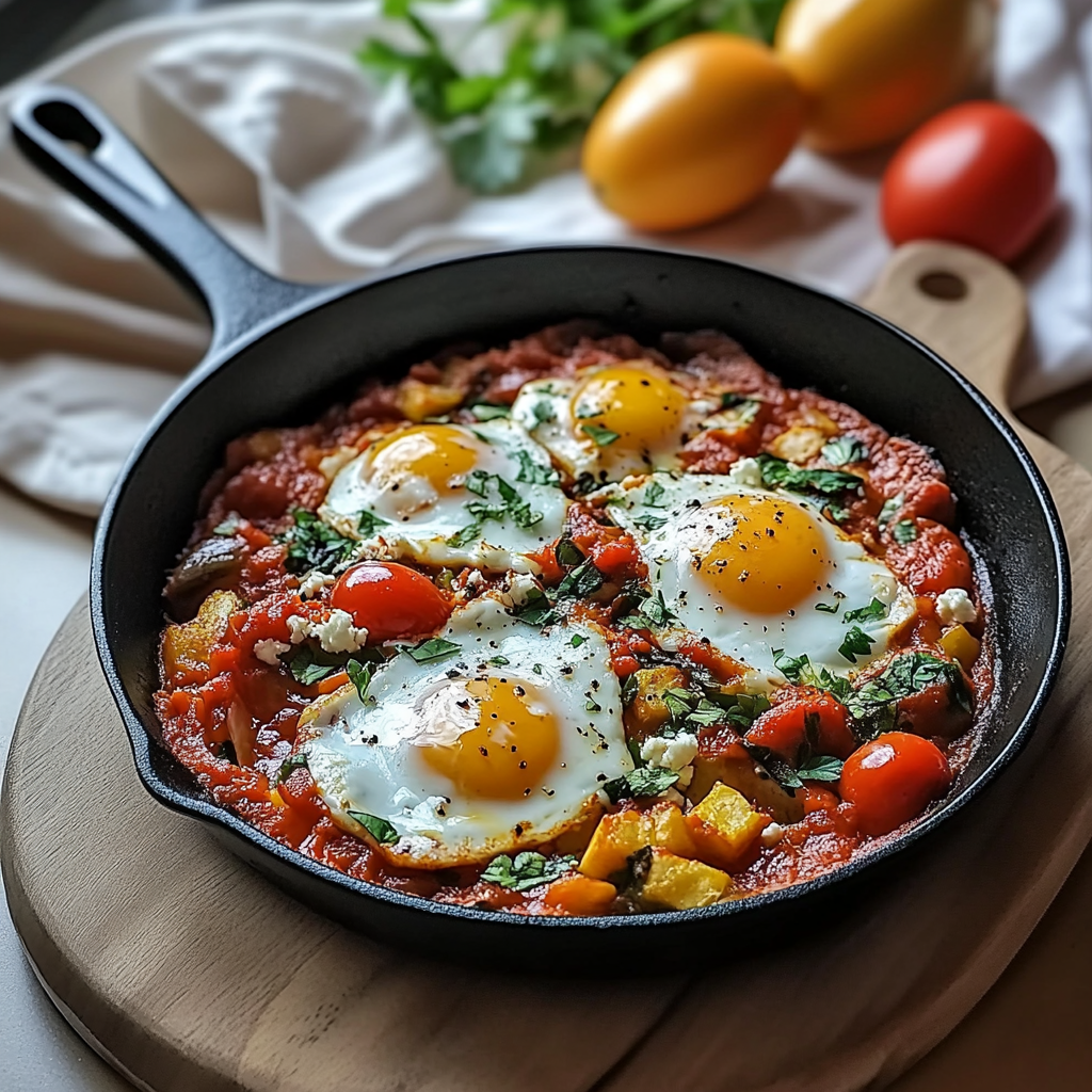 Recipe preparation for Spicy Turkish-Style Baked Eggs (Shakshuka)