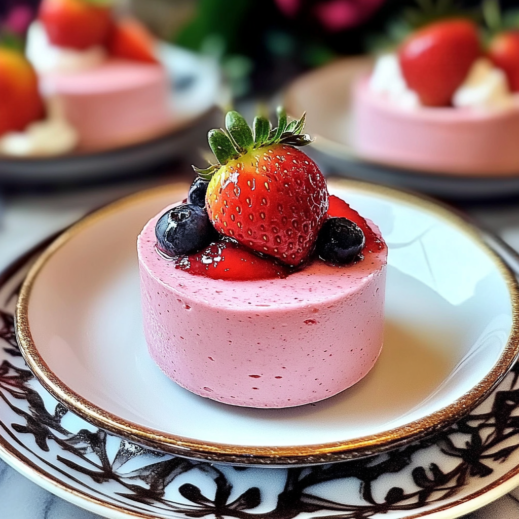 Recipe preparation for Strawberry Mousse with Strawberry Sauce