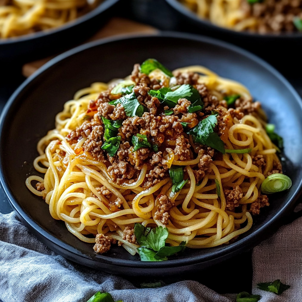 Recipe preparation for Asian Ground Beef Noodles