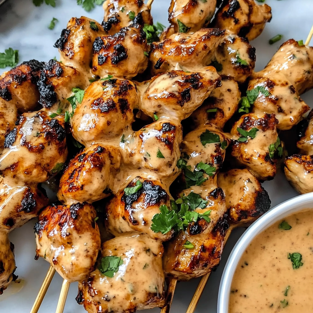 Recipe preparation for Savory Bang Bang Chicken Skewers