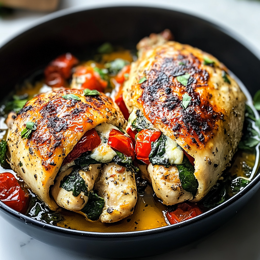 Recipe preparation for Roasted Red Pepper, Spinach, and Mozzarella Stuffed Chicken