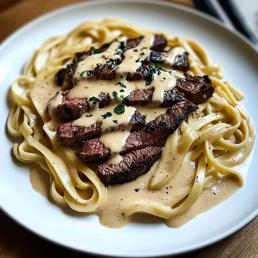 Recipe preparation for Creamy Cajun Steak Alfredo
