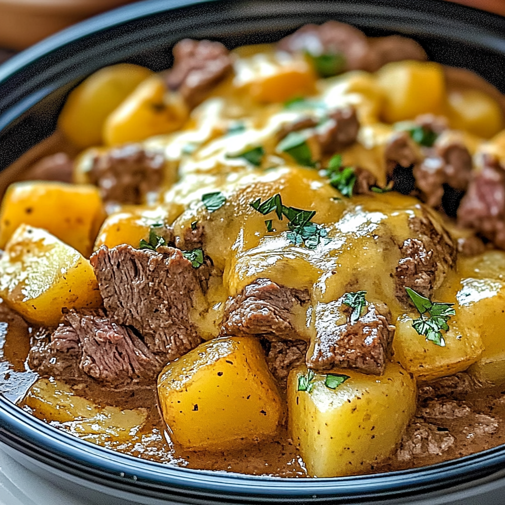 Recipe preparation for Easy Slow Cooker Steak and Cheddar Potato Casserole