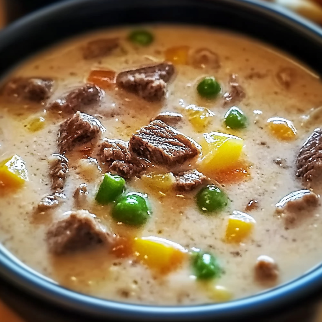Recipe preparation for Philly Cheese Steak Soup