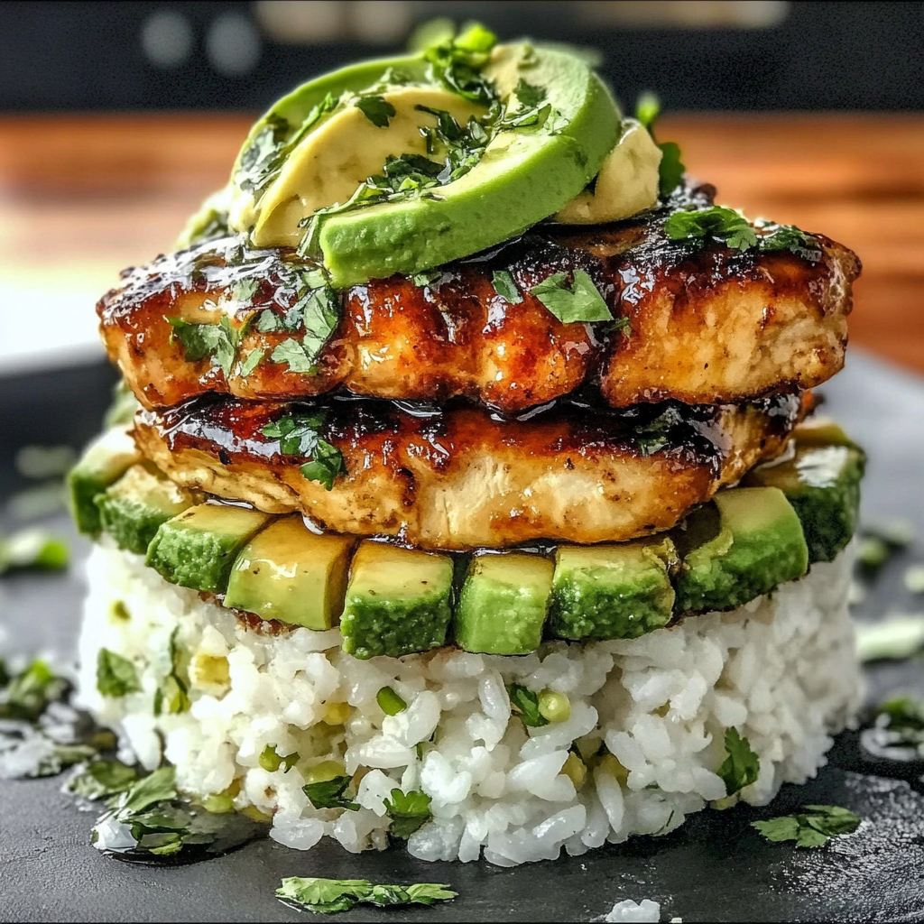 Recipe preparation for Honey Lime Chicken & Avocado Rice Stack
