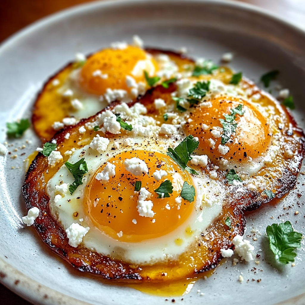 Recipe preparation for Crispy Feta Fried Eggs