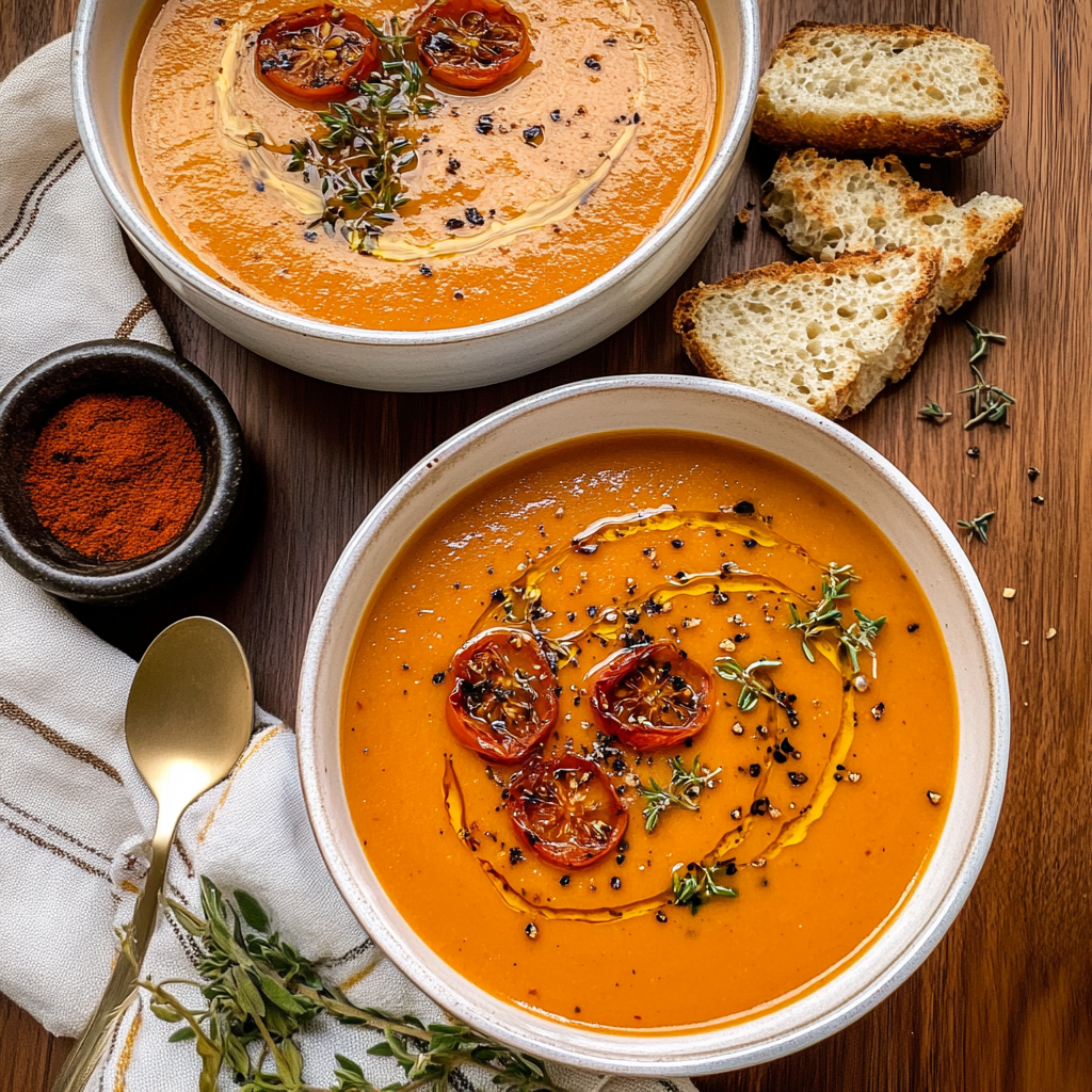 Recipe preparation for Creamy Roasted Garlic Tomato Soup