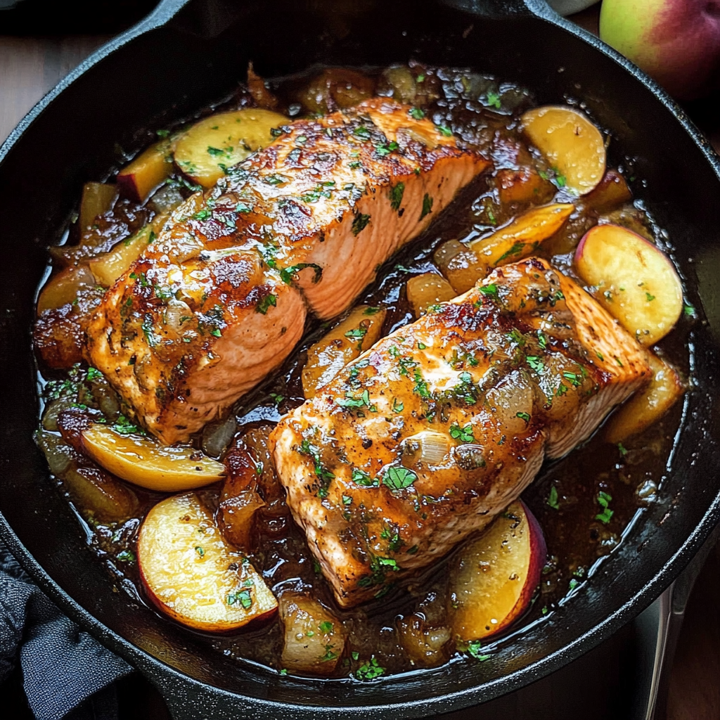 Recipe preparation for Bourbon Peach Roasted Salmon