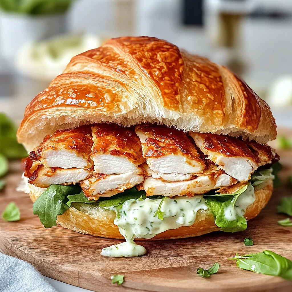 Recipe preparation for Chicken Caesar Croissant Sandwich