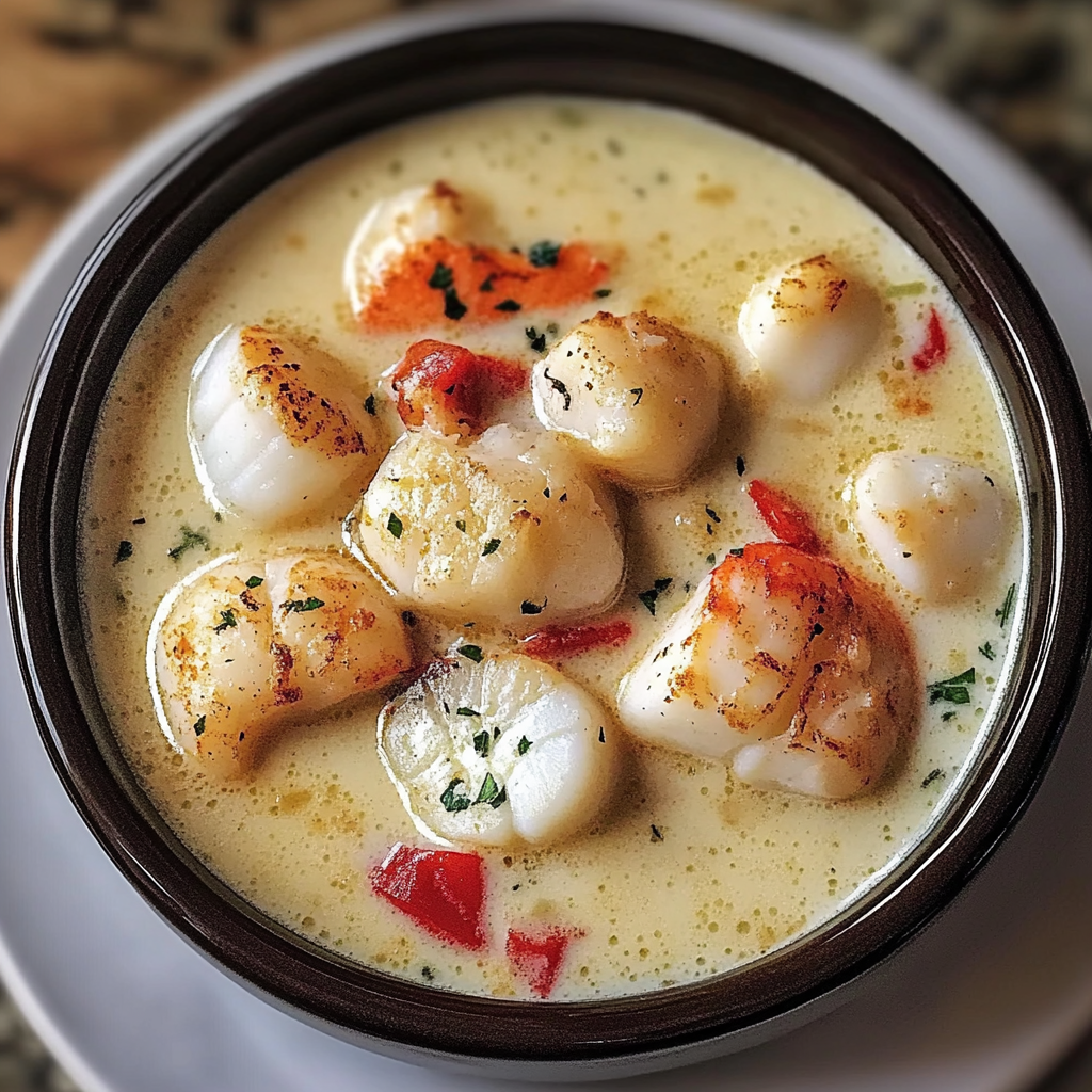 Recipe preparation for Creamy Lobster & Scallop Chowder