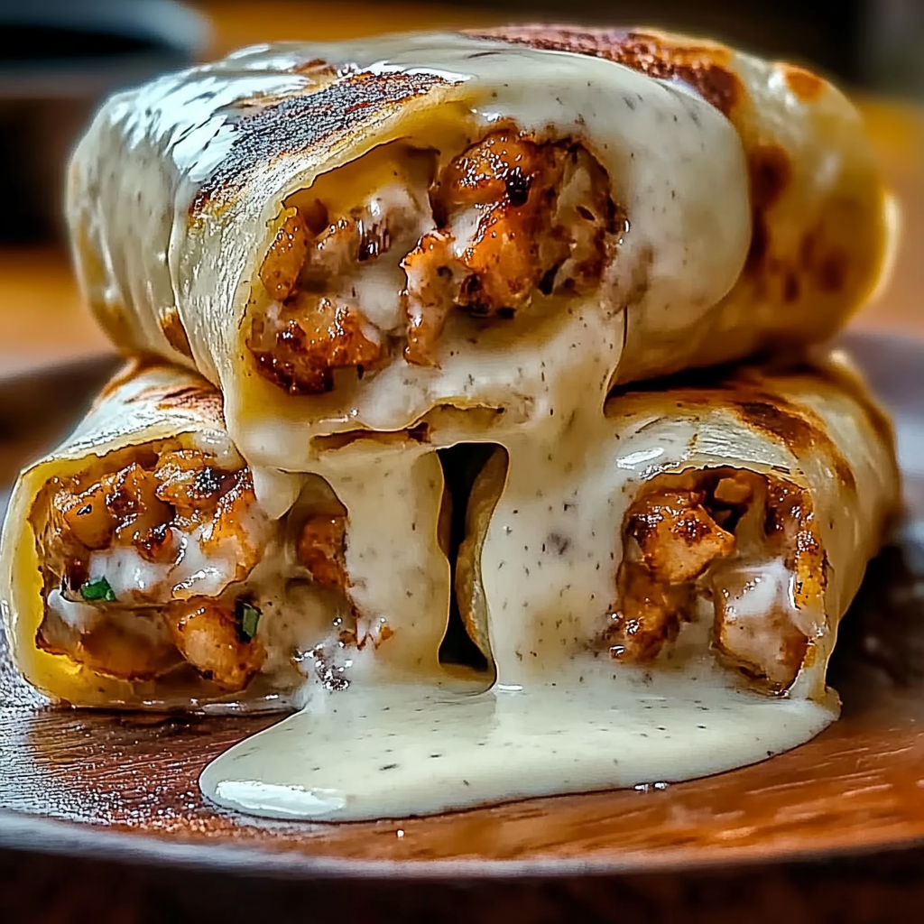 Recipe preparation for Cheesy Garlic Chicken Wraps