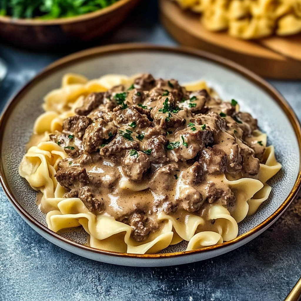 Recipe preparation for Beef Stroganoff with Egg Noodles: A Timeless Comfort Food