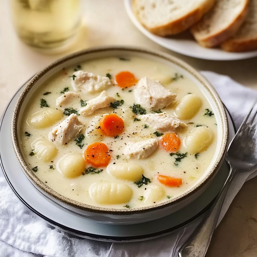 Recipe preparation for Creamy Chicken Gnocchi Soup