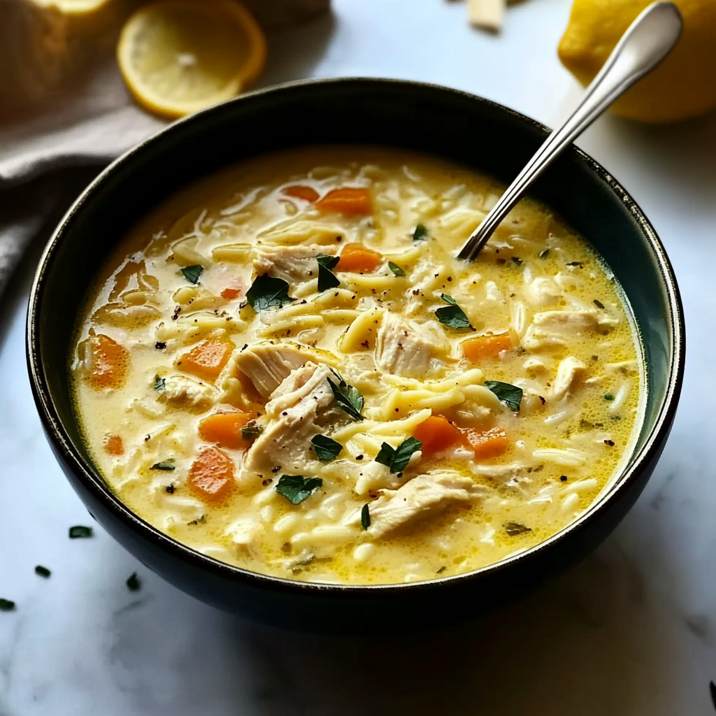 Recipe preparation for Lemon Chicken Orzo Soup