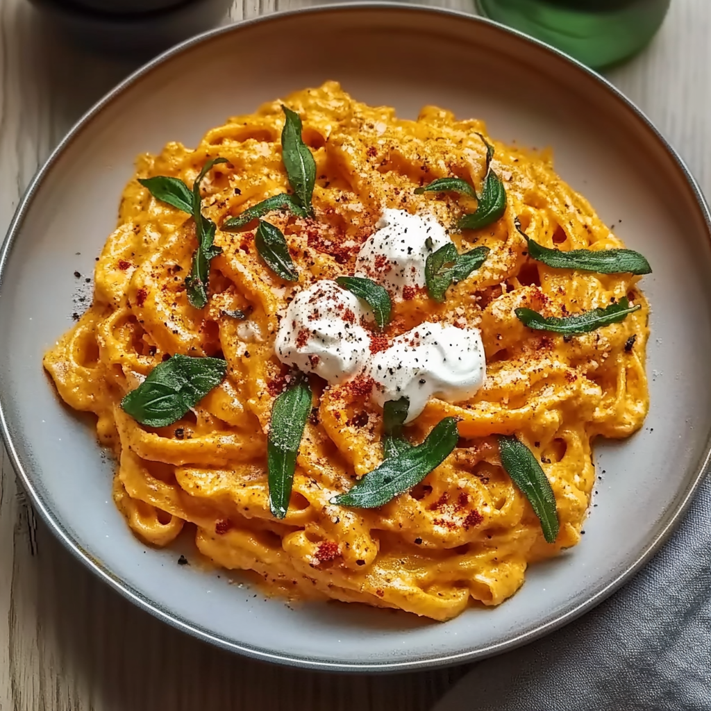 Recipe preparation for Creamy Red Pepper Pasta
