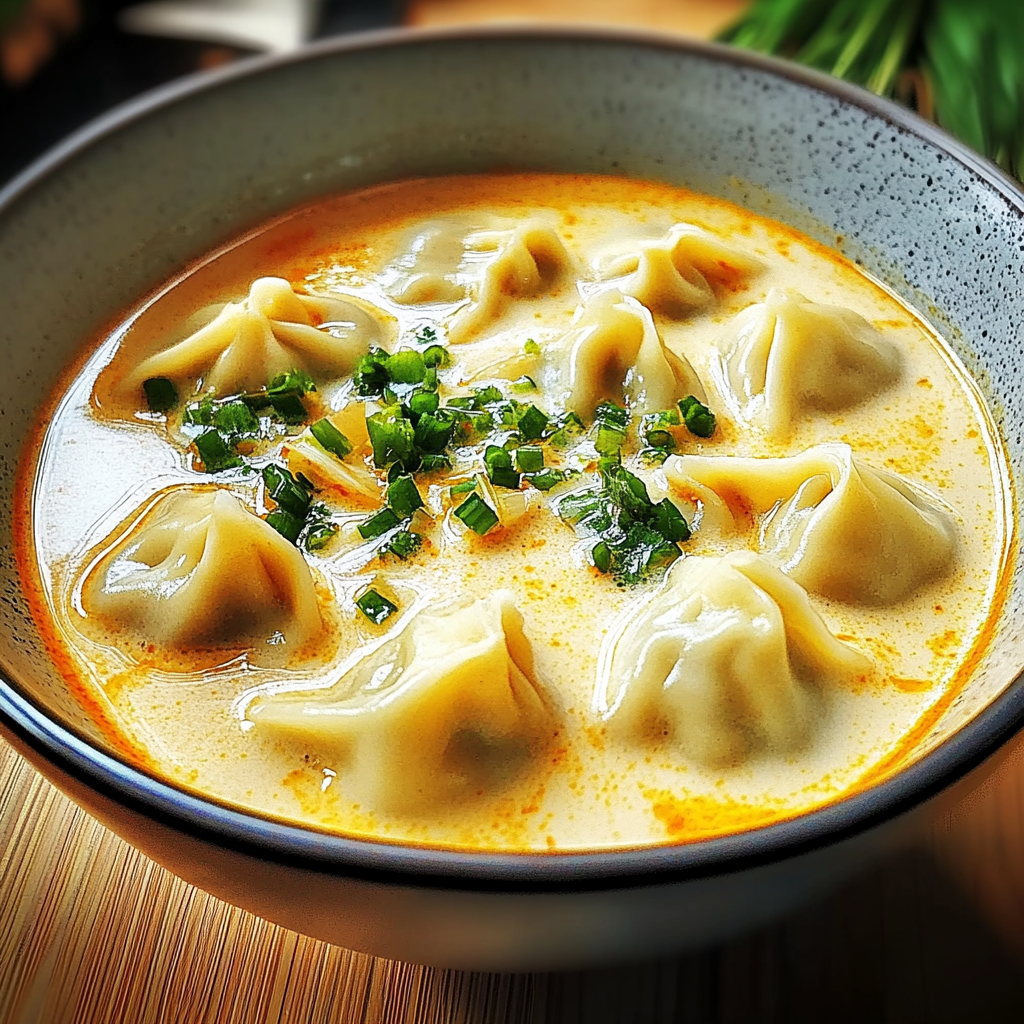 Recipe preparation for Thai Coconut Curry Dumpling Soup