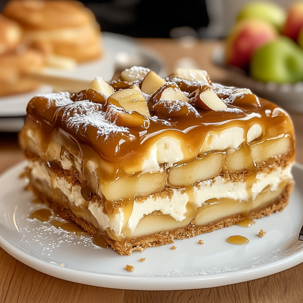 Recipe preparation for Caramel Apple Eclair Cake