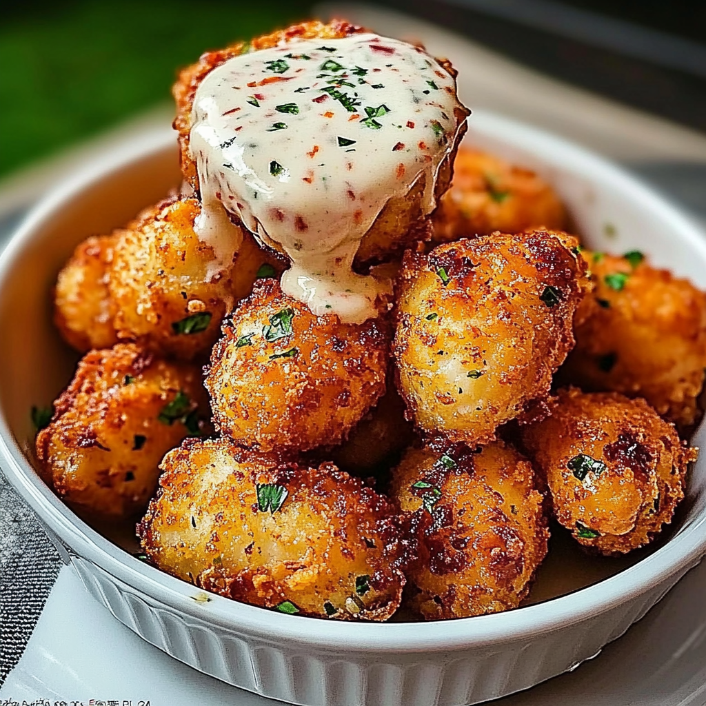 Recipe preparation for Cheesy Jalapeño Ranch Chicken Poppers with a Creamy Dip