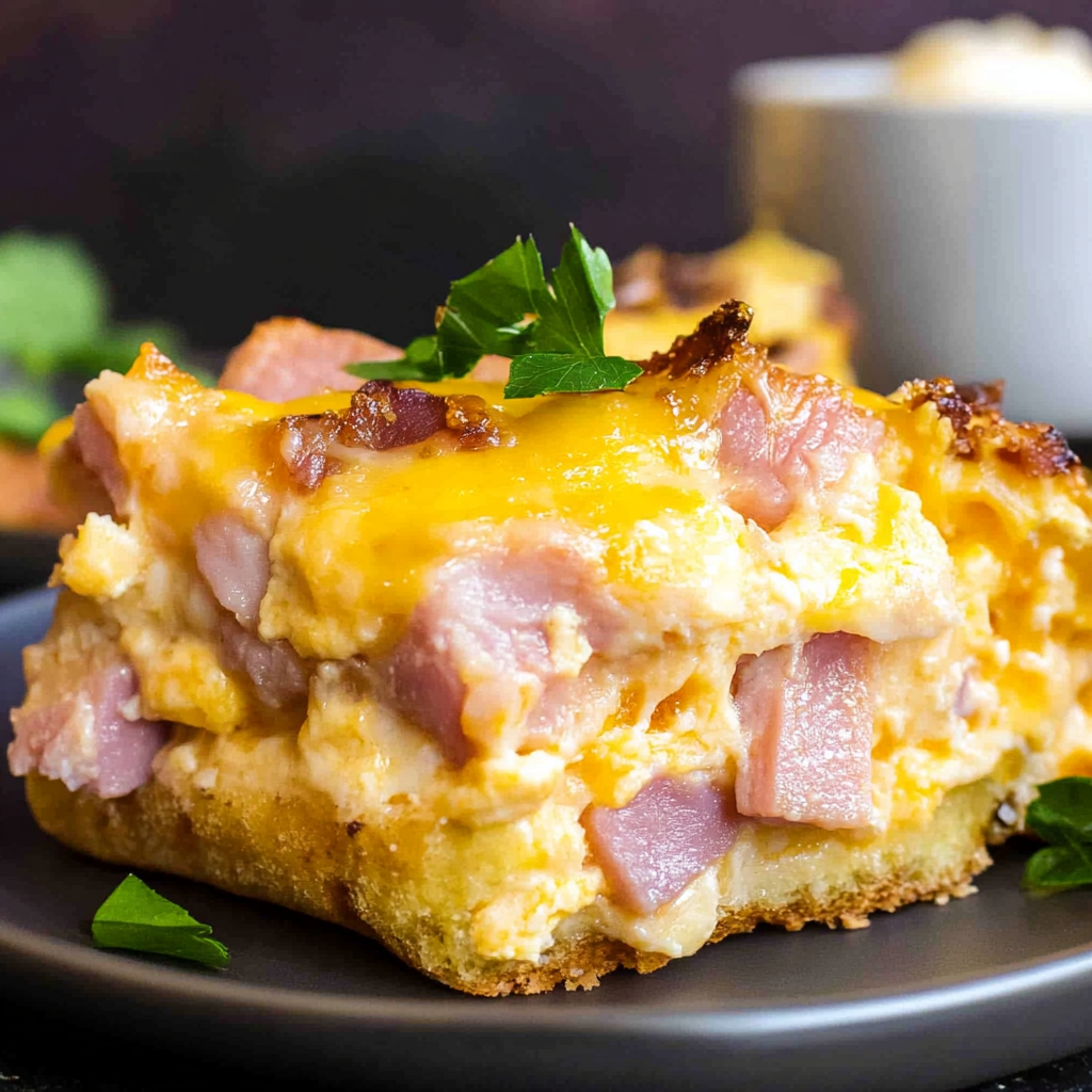 Recipe preparation for Ham Egg and Cheese Bake with English Muffins