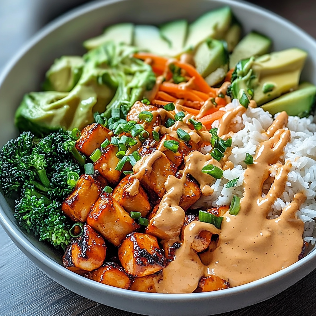 Recipe preparation for Bang Bang Chicken Bowl