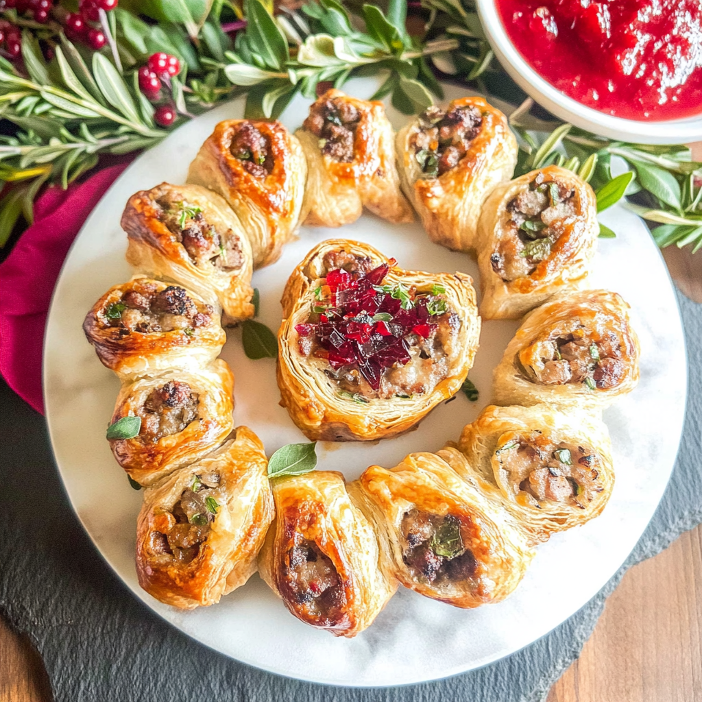 Recipe preparation for Mini Sausage Rolls with Festive Dip