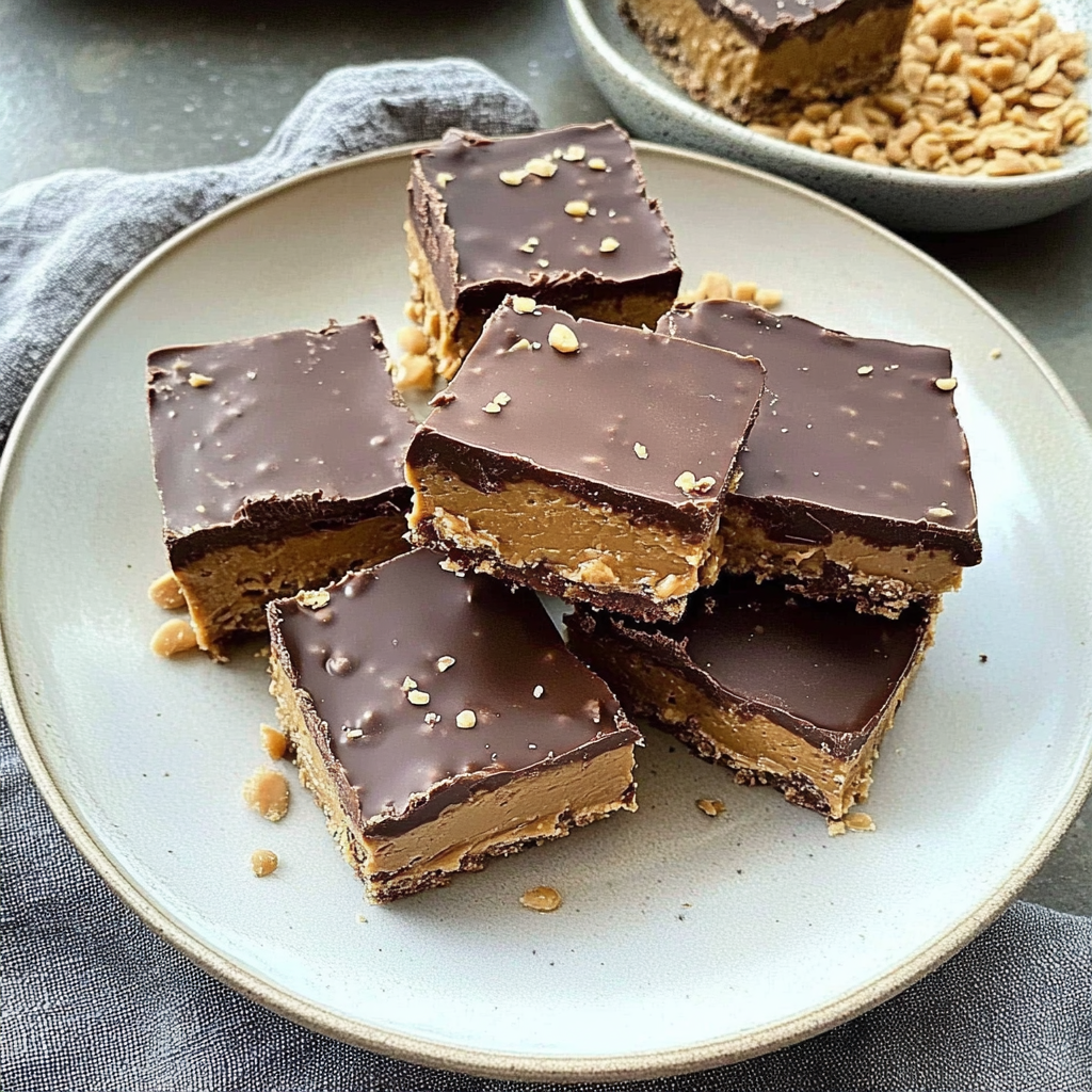 Recipe preparation for Dark Chocolate Peanut Butter Mousse Bars
