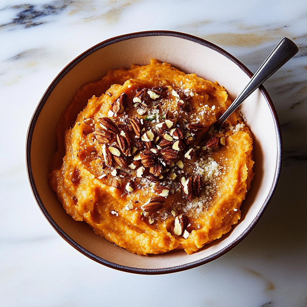 Recipe preparation for Maple Walnut Sweet Potato Mash