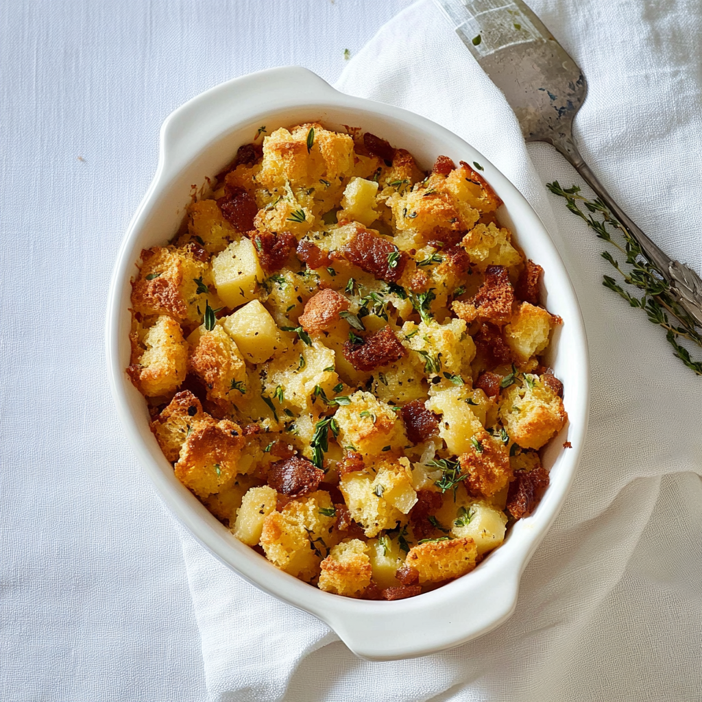 Recipe preparation for Apple Sage Cornbread Dressing Cups