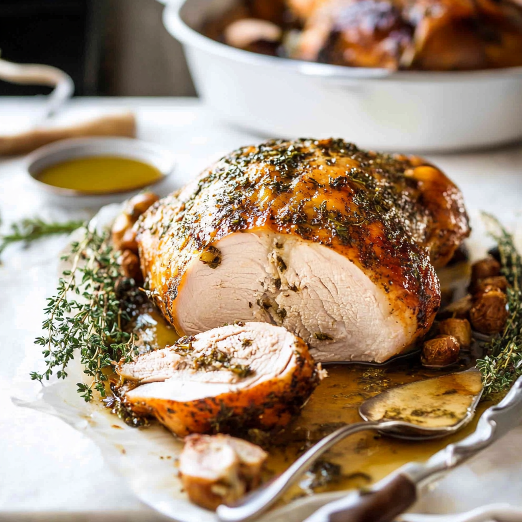 Recipe preparation for Christmas Glazed Garlic Herb Turkey