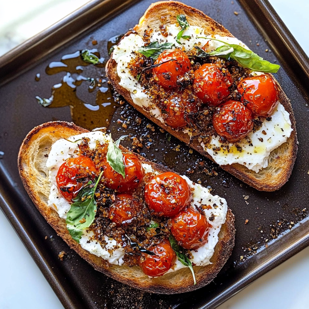 Recipe preparation for Burrata & Hot Honey Blistered Tomato Toast