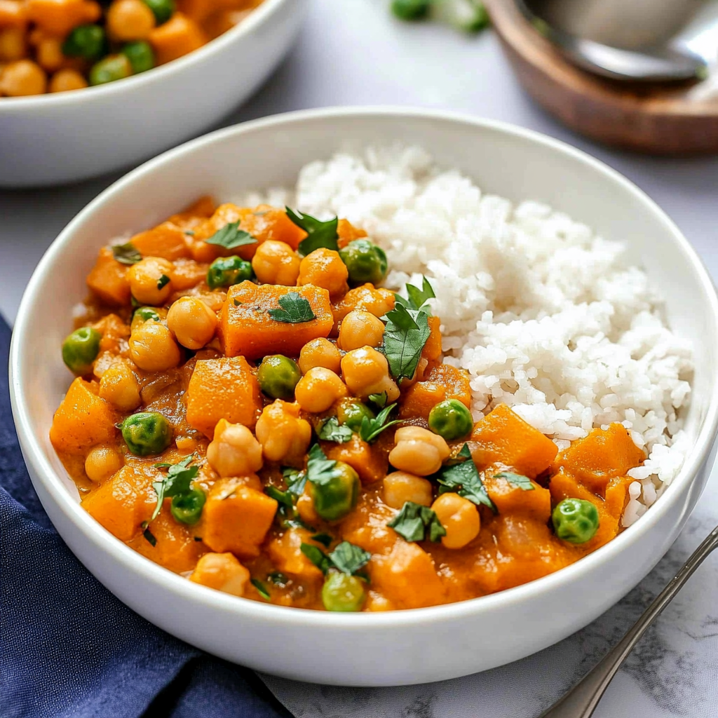 Recipe preparation for Sweet Potato Chickpea Curry Bowls