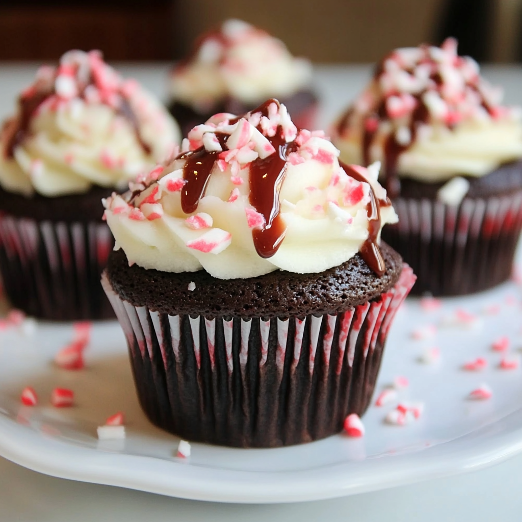 Recipe preparation for Chocolate Peppermint Cream Filled Cupcakes