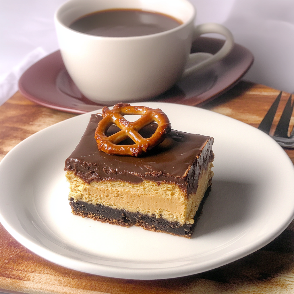 Recipe preparation for Salted-Caramel Pretzel Cheesecake Bars